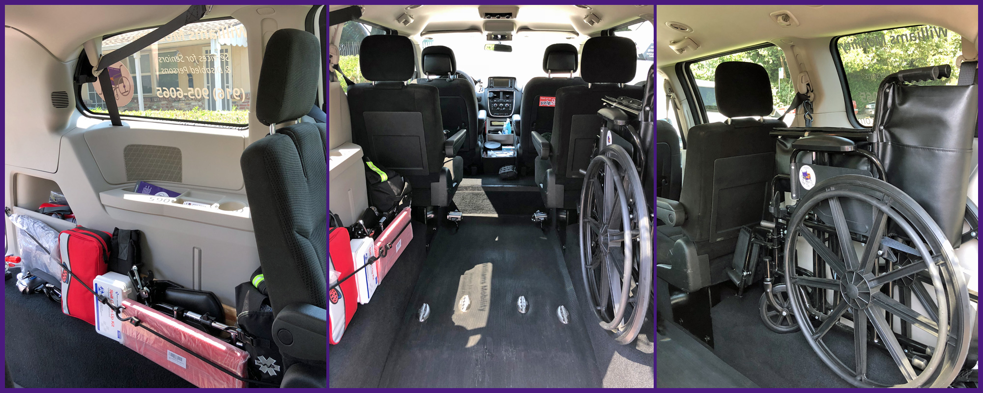 Williams Mobility vans are fully stocked with every item we might need during a transport.